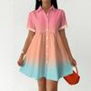 Women’s Casual Loose Shirt Dress Button Front Stand Collar Short Sleeve Gradient Print Relaxed Fit Tunic Dress for Daily Wear