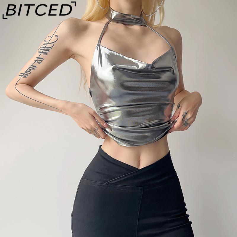 BITCED Spring Women's Solid-Color Slim-Fit Streetwear Fashion Halter Neck Sexy Backless Tank Top