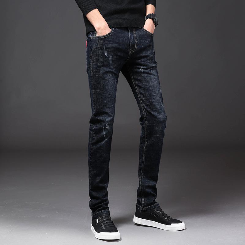 

Чоловічі джинси слім прямого крою з високою посадкою та еластичні - повсякденні штани для весни та осені 34 синій/глибокий