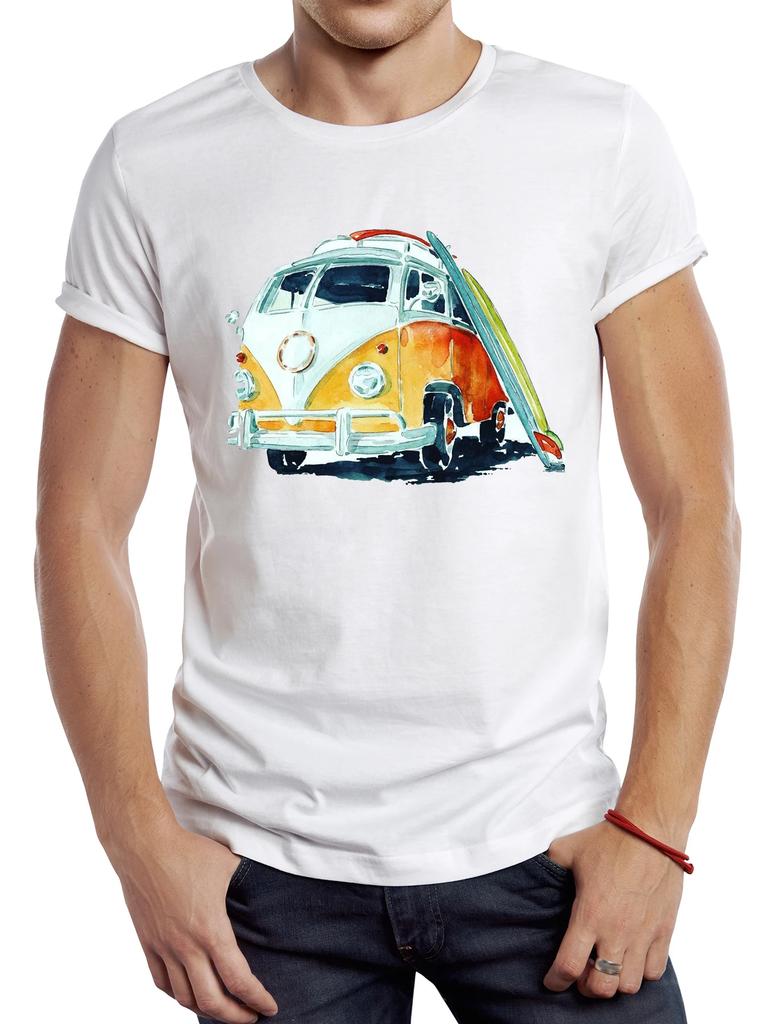 TEEHUB Vintage Art Campervan With Surfboard T Shirt Graphic Retro Surfing Bus Sport Cars Cloth Camper Tops Hipster Tee