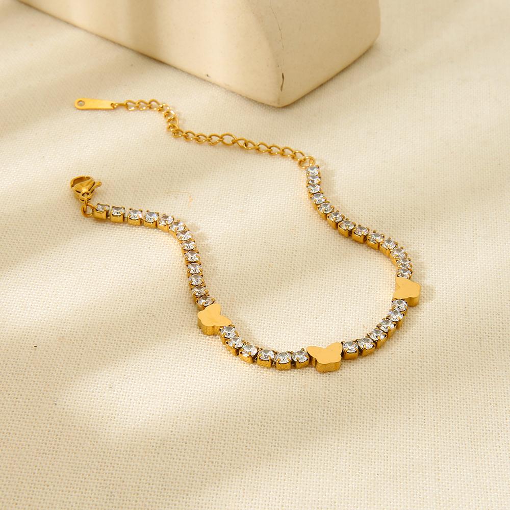 Luxury Jewelry 18K Gold Plated Stainless Steel Butterfly Bracelet butterfly Full Cubic Zirconia Tennis Chain Bracelet for Women