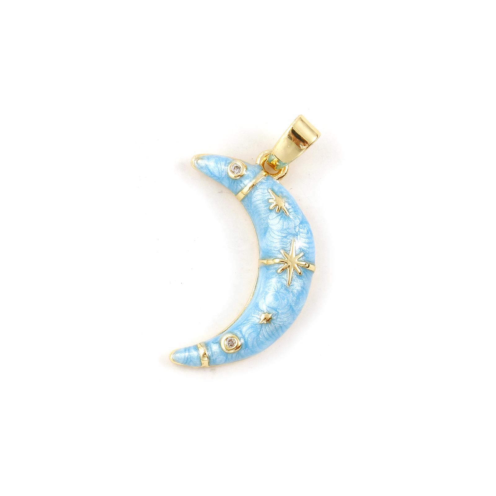 

2 Pcs Brass Galaxy Charm 18K Gold Plated Enamel Half Moon Star Pearlized Clear Cubic Zirconia Pendant For Necklace DIY 24mmx12mm синій