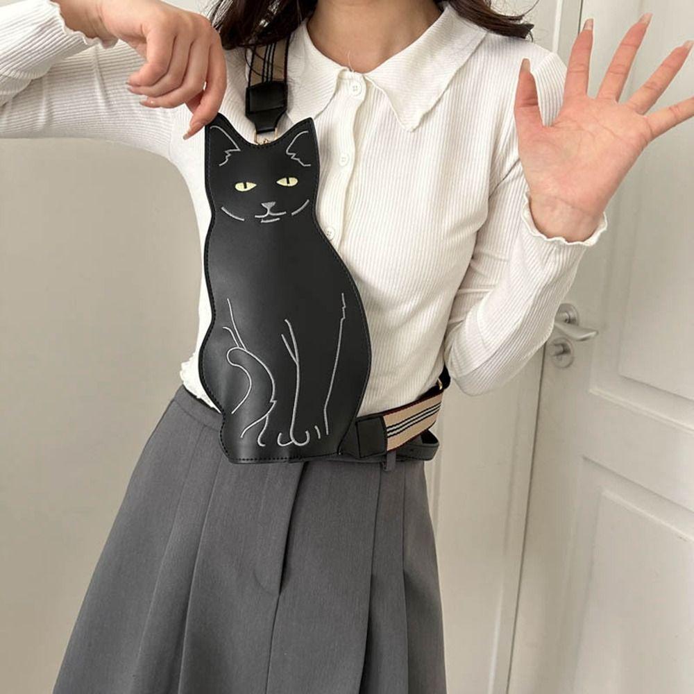 Pu Leather Animal Chest Bag Waterproof Cartoon Shoulder Bag Fashion Cat Crossbody Bag  Girl