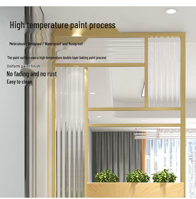Modern Nordic Glass Partition Screen with Iron Art and Stainless Steel Washstand for Luxury Living Room and Entryway