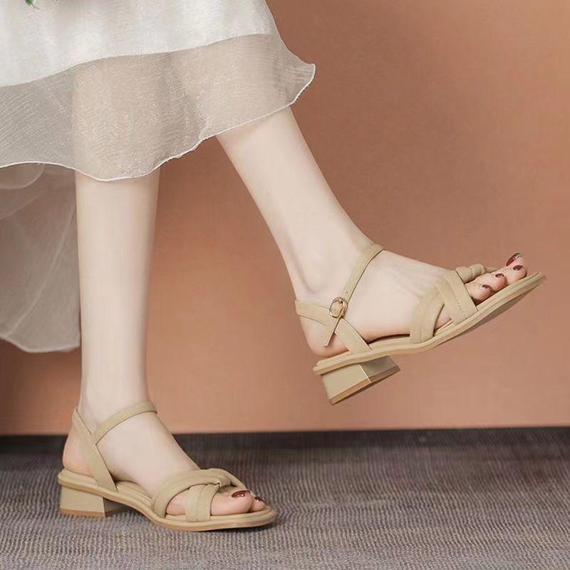 Women's Summer and Summer New Low-heeled Soft-soled Open-toed Sandals for Women's Outer Wear