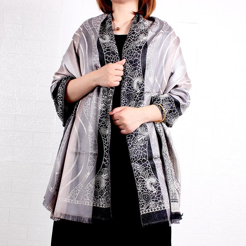 

Новый тонкий жаккардовый шарф-шаль на весну и осень, женский длинный шарф, головной платок, теплая шаль для кондиционирования воздуха above 175cm бежевый