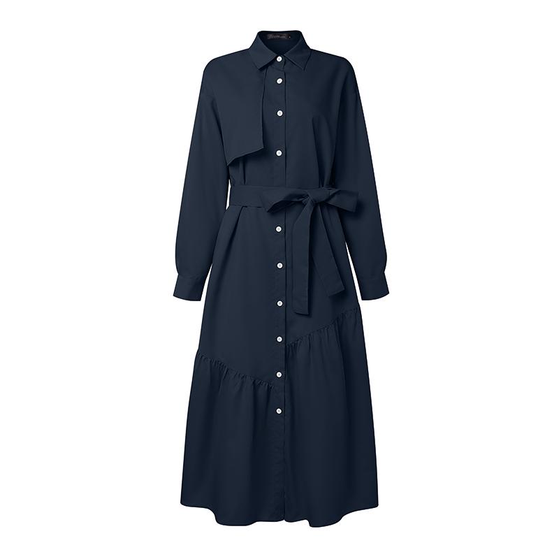 ZANZEA Women Turn Down Collar Casual Long Sleeve Loose Shirt Dress