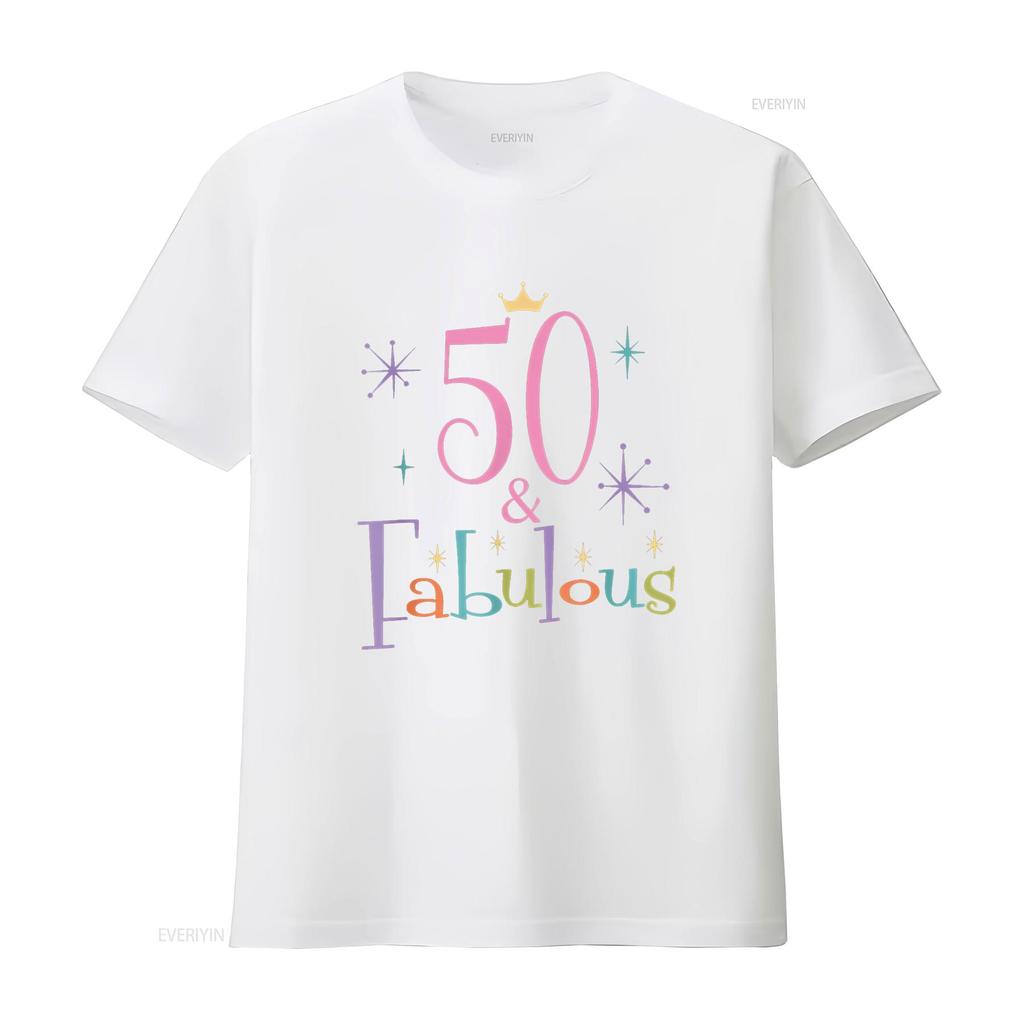 50 and Fabulous Cute 50th Birthday T Shirt vintage Washed Versatile Top For Everyday Wear Soft Comfortable graphic Casual