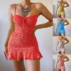 Vestito estivo a fiori con spalline sottili, aderente, mini abito da donna, senza maniche, casual, vestito floreale da donna