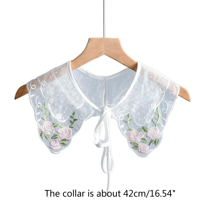 Falscher Kragen Dickey Kragen Rosa Rosenstickerei Kragen Venezianische Schnürspitze Ausschnitt Leicht zu tragen Abnehmbarer Kragen Damen