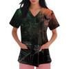Women's Fashion V-neck Short-sleeved Work Uniform With Pockets, Halloween Print Top