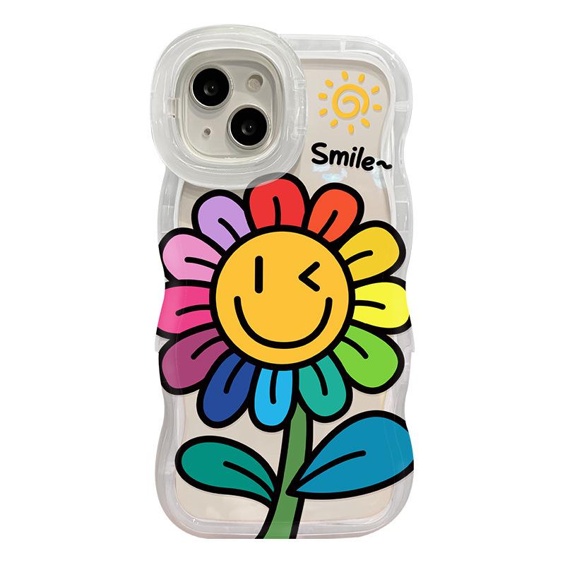 Applicable To Apple 16 Promax Mobile Phone Case 13 Smiling Face Sunflower 14 Transparent Silicone 15 Dual Bracket 11 Huawei 12