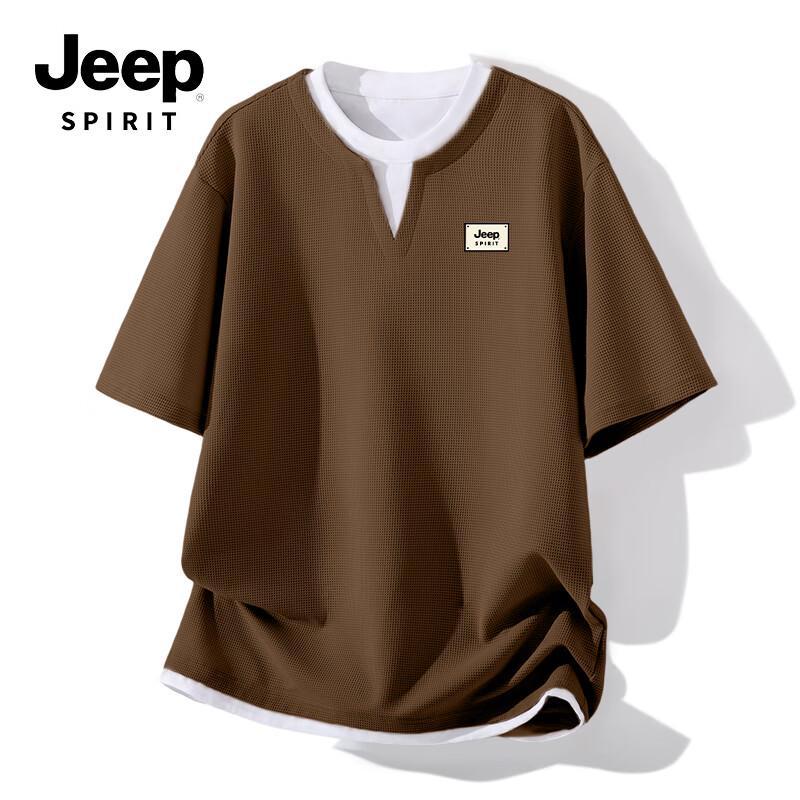 JEEP SPIRIT Men s Waffle Knit Faux Two-Piece Short Sleeve T-Shirt L