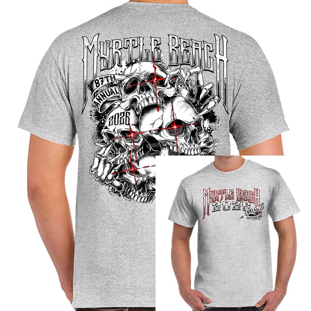 Tshirt 2026 Myrtle Beach Bike Rally Stacked Skulls Graphic Printing Highend Luxury Unisex Style Both Of Men And Women