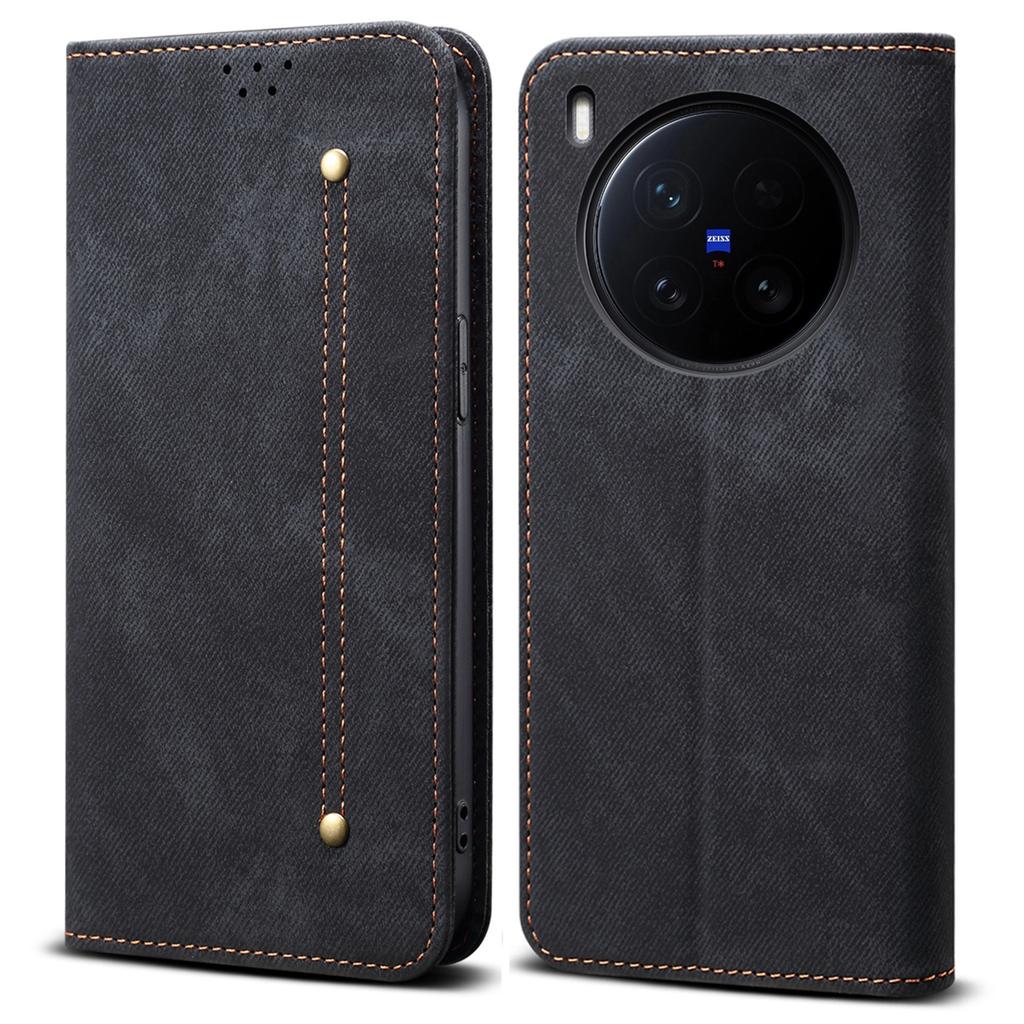 For vivo X200 Ultra 5G Case Jeans Cloth Texture Anti-Scratch Leather Stand Phone Cover