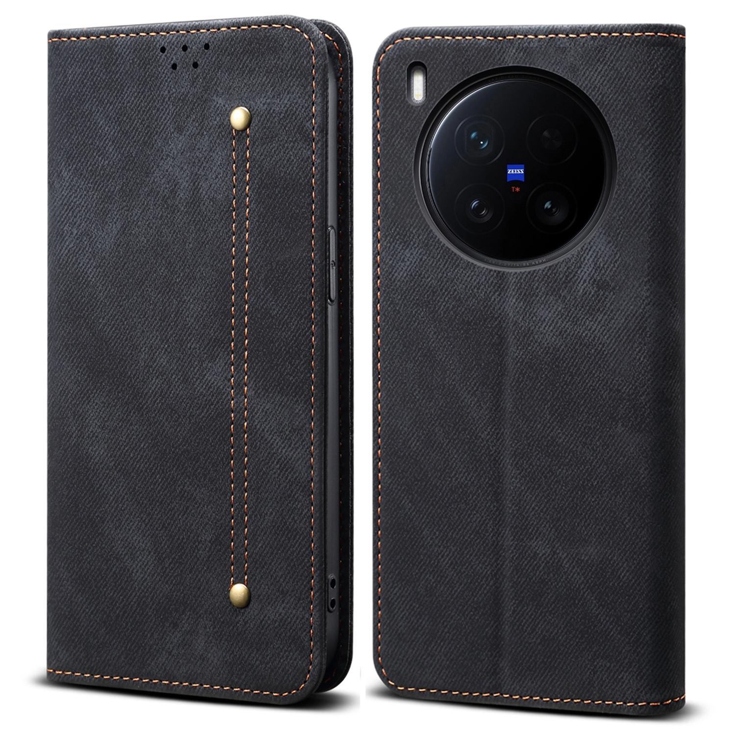 

For vivo X200 Ultra 5G Case Jeans Cloth Texture Anti-Scratch Leather Stand Phone Cover Black
