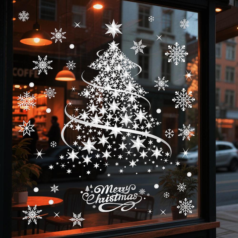 Christmas Decoration Window Stickers Golden Xmas Tree Window Clings Stickers Glass Mirror Sticker New Year Door Mural Sticker
