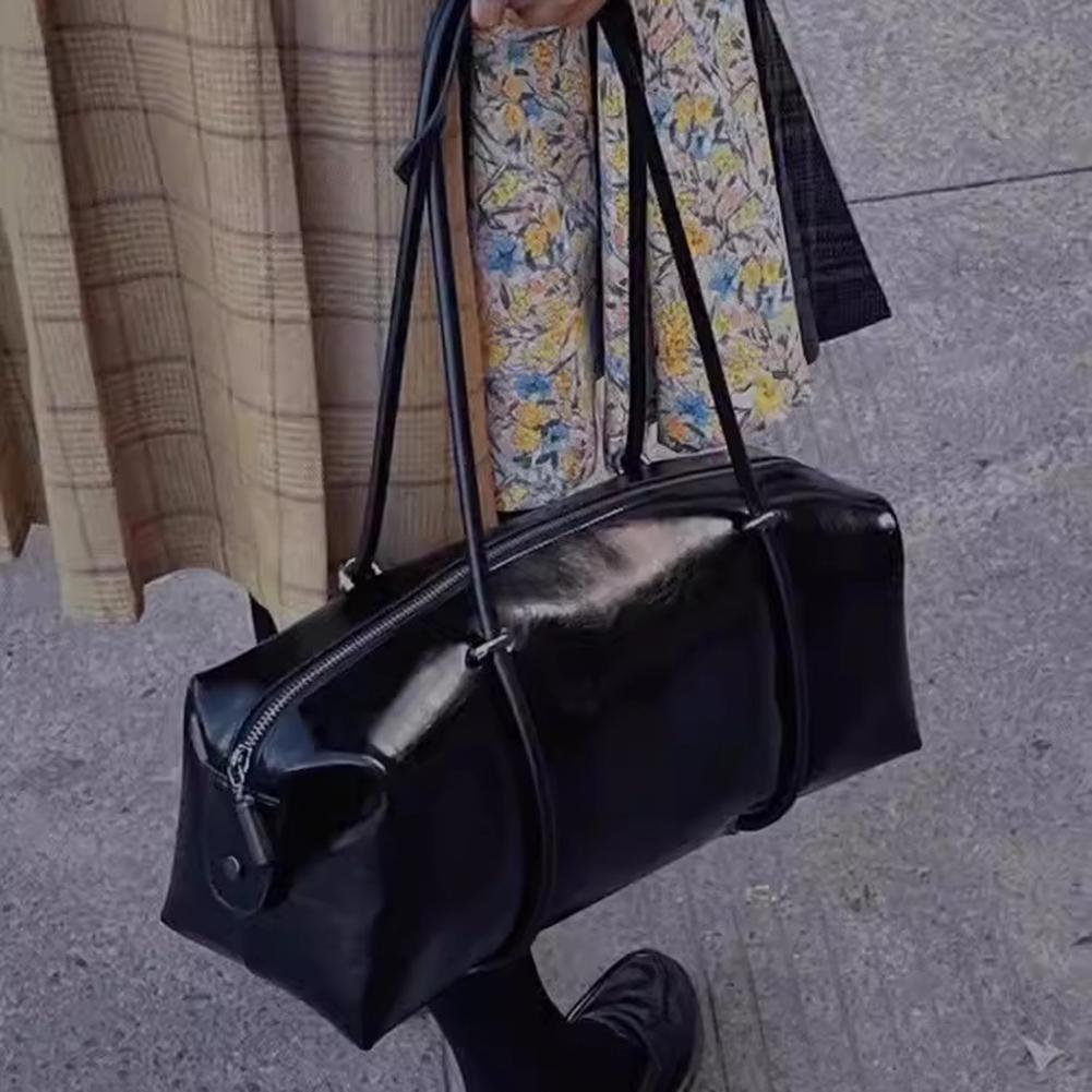 Women Pu Boston Pillow Bag Casual Clutch Handbag Large Capacity Top Handle Bag Zipper Closure For Outdoor Travel