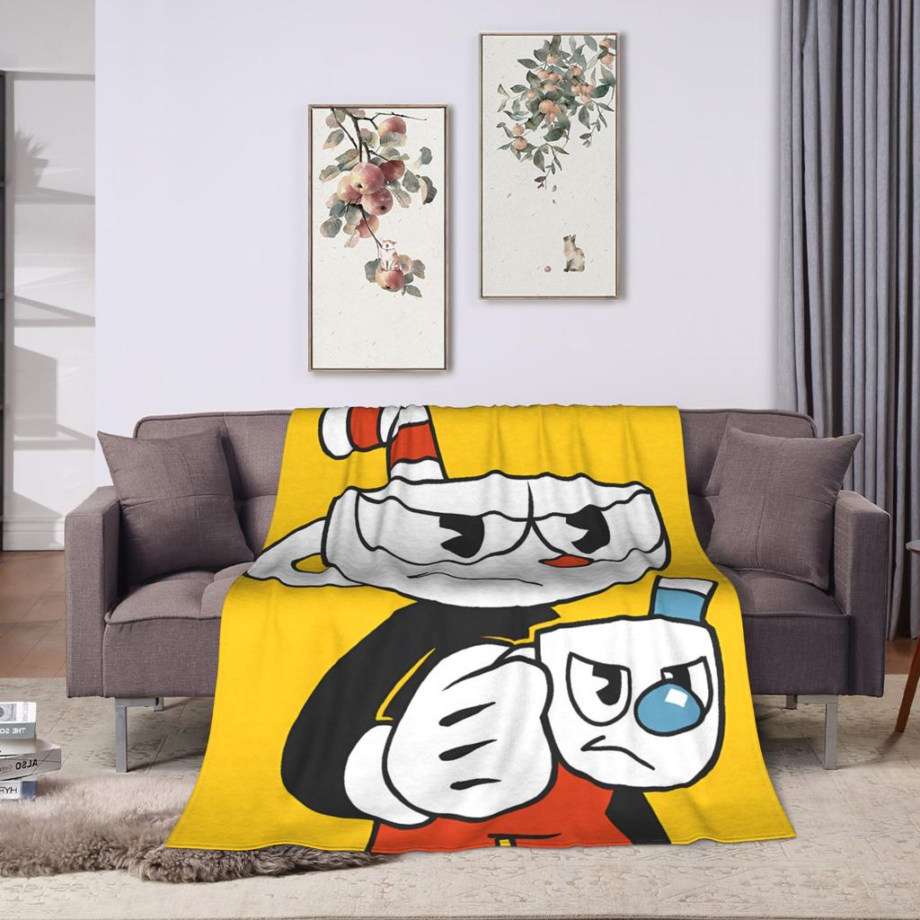 Cupheads & Mugmans Blanket Quality Soft Warm Cartoon Throw Blanket Winter Children Couch Chair Fluffy Bedspread