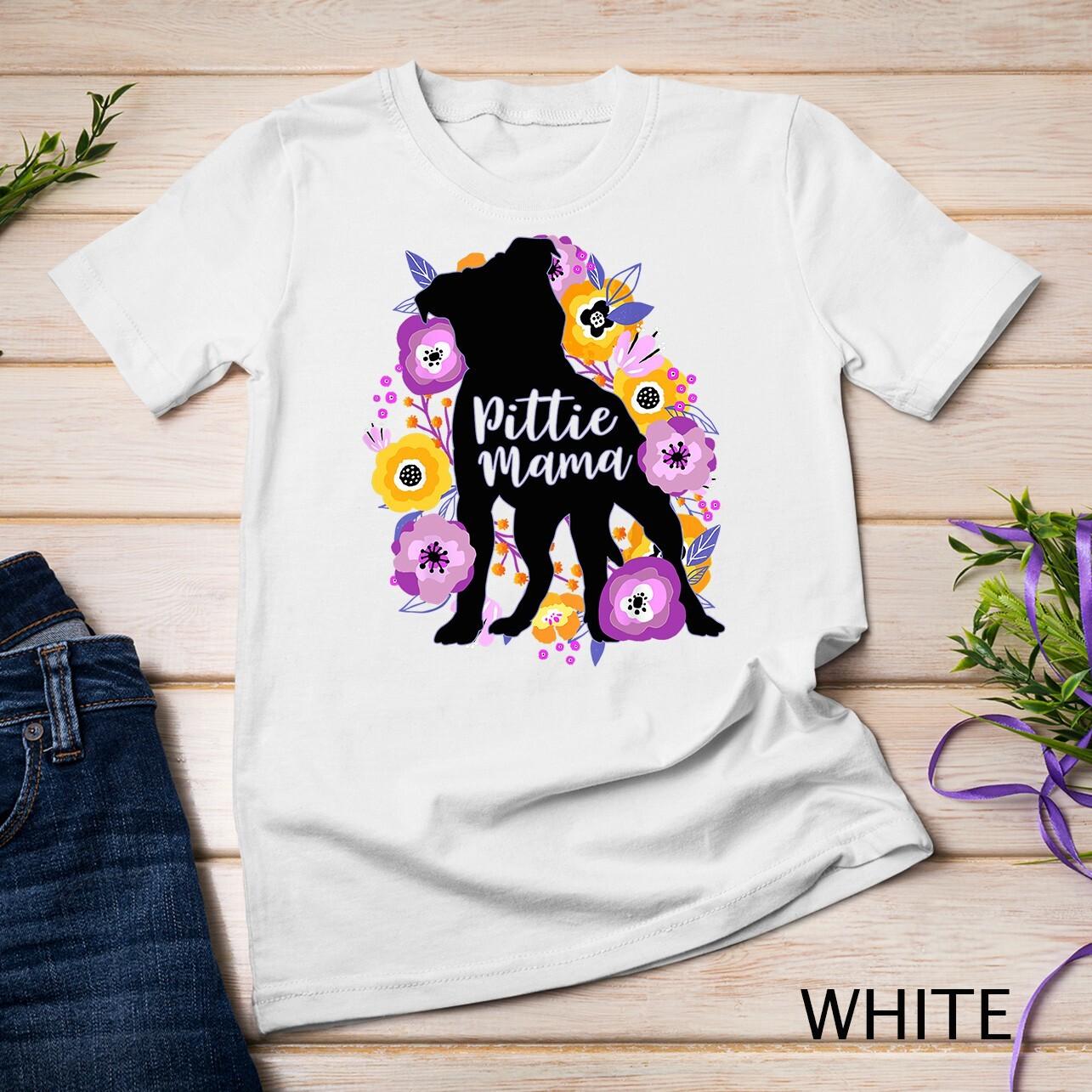 Pitbull Mama Purple Flowers Pittie Cute Pit Bull Mom Gift Unisex T-Shirt Mens Womens Tees Top 2XL