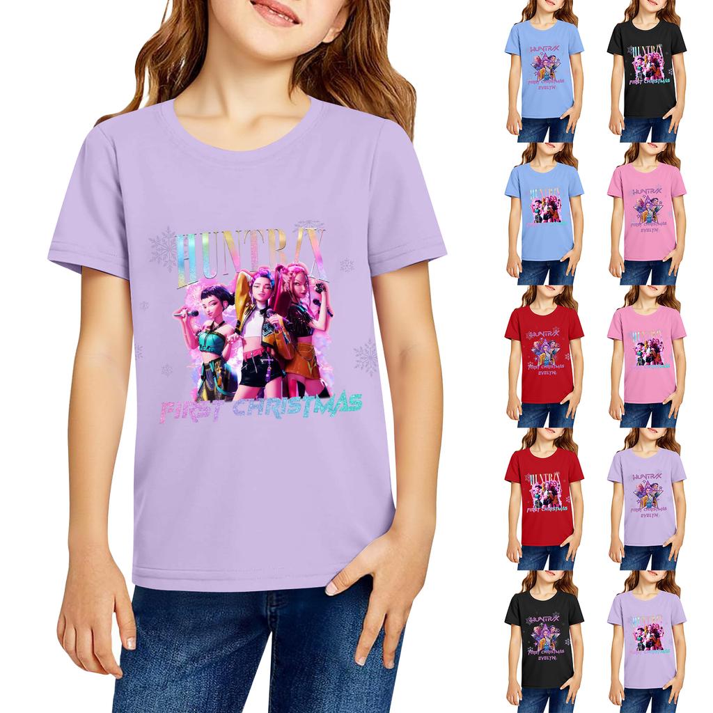 Fashionable Round Neck Short Sleeve Work Clothes Printed Tops For KID Summer Tops