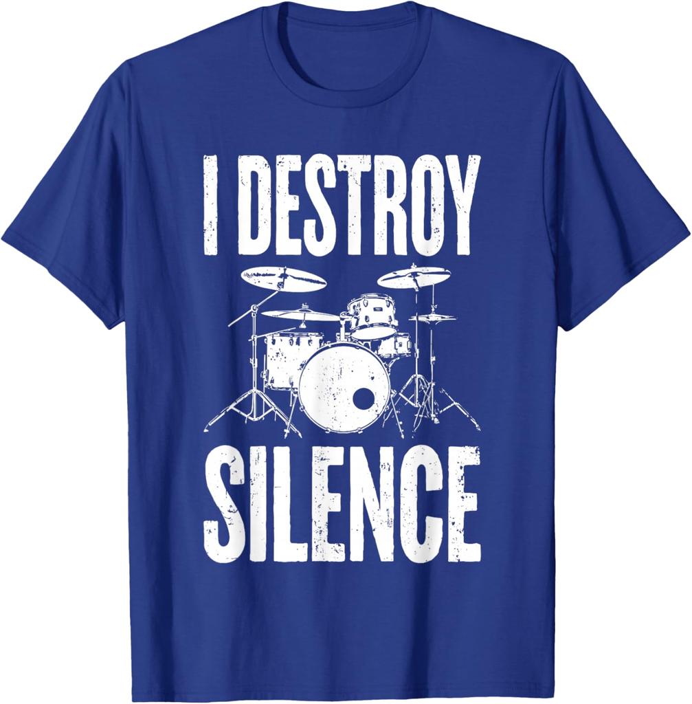 I Destroy Silence Drummer Graphic Tee Unisex Women Cotton Casual TShirt