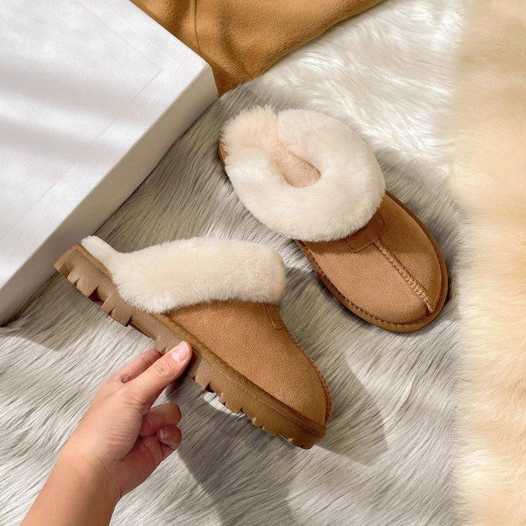 [Youshilai] Qiansongyi's Same Mao Mao Slippers for Women's Outer Wear Baotou 2025 Autumn and Winter New Thermal Cotton Slippers