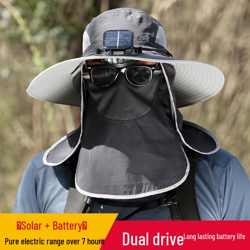 Men's Solar-Powered Fishing Hat with Fan - Sun, Mosquito, Neck, and Face Protection for Outdoor Summer Leisure