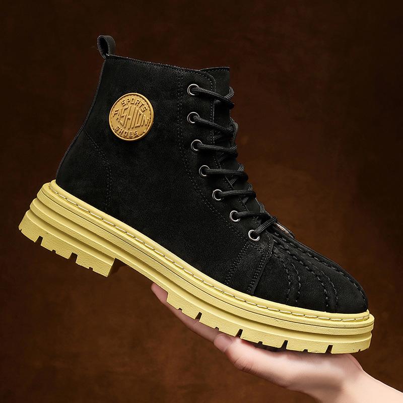 Fashion Design Ankle Boots Men Green Casual Lace-up Men's Boots Outdoor Comfortable Non-slip Tooling Boots Men Botas Para Hombre