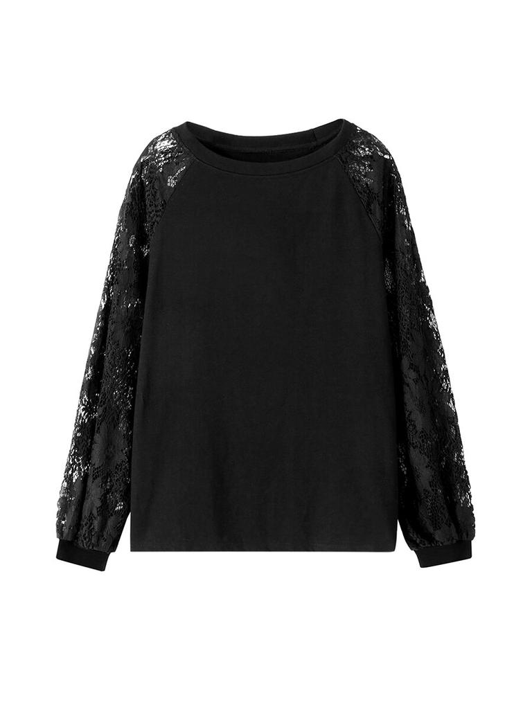 Women S Spring Autumn Casual Tops Long Sleeve O Neck Lace Floral Patchwork T-shirt