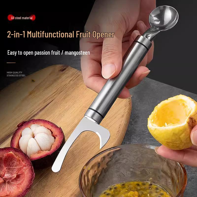 Dual-Headed Stainless Steel Fruit Opener with Wood Handle Wood Handle