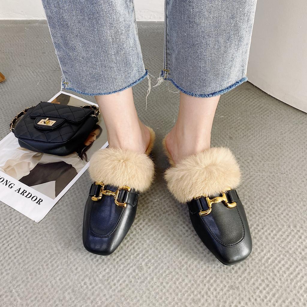 Klapki Mao Mao damskie noszą buty Muller lazy jesienią i zimą grube obcasy przymierzalnia torba głowa i polarowe półklapki