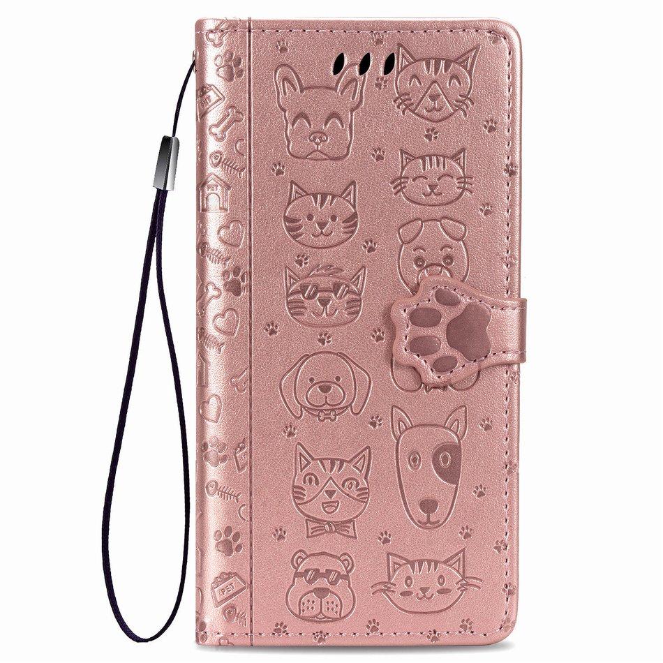

Lovely Cat Dog Kids Phone Holster Case For Apple iPhone 17 Air 16 16E 15 14 13 12 Pro Plus Max Pet Footprint Wallet Cover Cases For iPhone 12 Pro розового золота