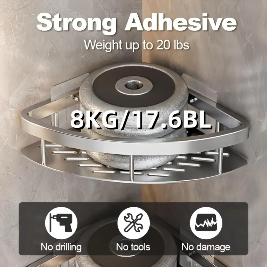 Drill Free Aluminum Corner Shelf For Bathroom Shower Storage Organizer Shampoo Soap Dispenser Wall Mounted Rack