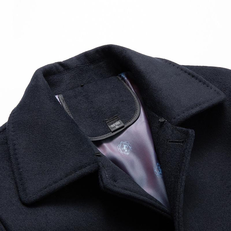 Men's Over-the-Knee Woolen Business Coat with Fleece Inner Layer, Autumn/Winter, Middle-Aged Style
