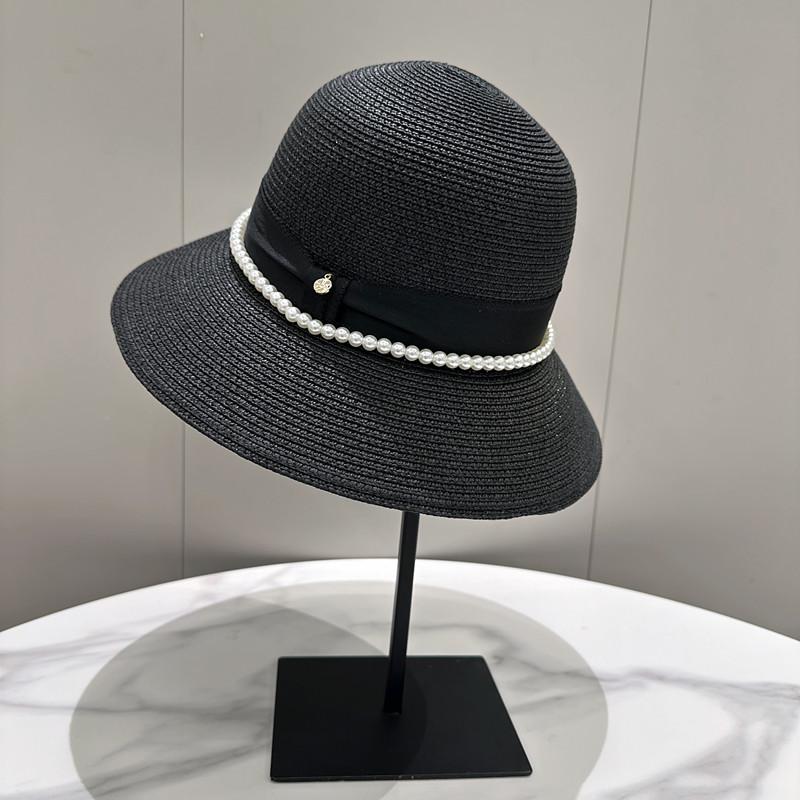 

Весенне-летняя жемчужная шляпа-купол от солнца, соломенная шляпа-клош, шляпа-ведро, женская соломенная плетеная дорожная шляпа от солнца Adult average size (56-58cm) чёрный