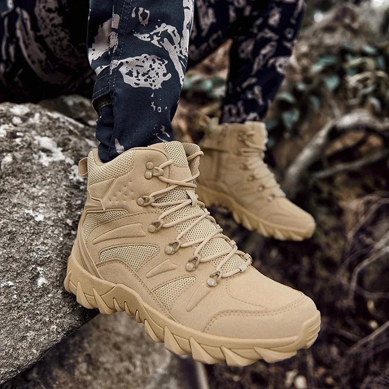 Men Hiking Boots Fashion High-top Military Combat Boots Non Slip Desert  Ankle Boots for Men Shoes