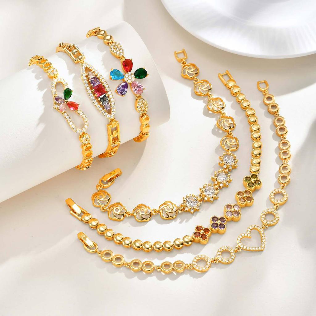 Elegant Luxury Flower Copper Bracelet Women'S Color Zircon Multi-Style Jewelry Accessories Bracelet Fashion Pbr-266