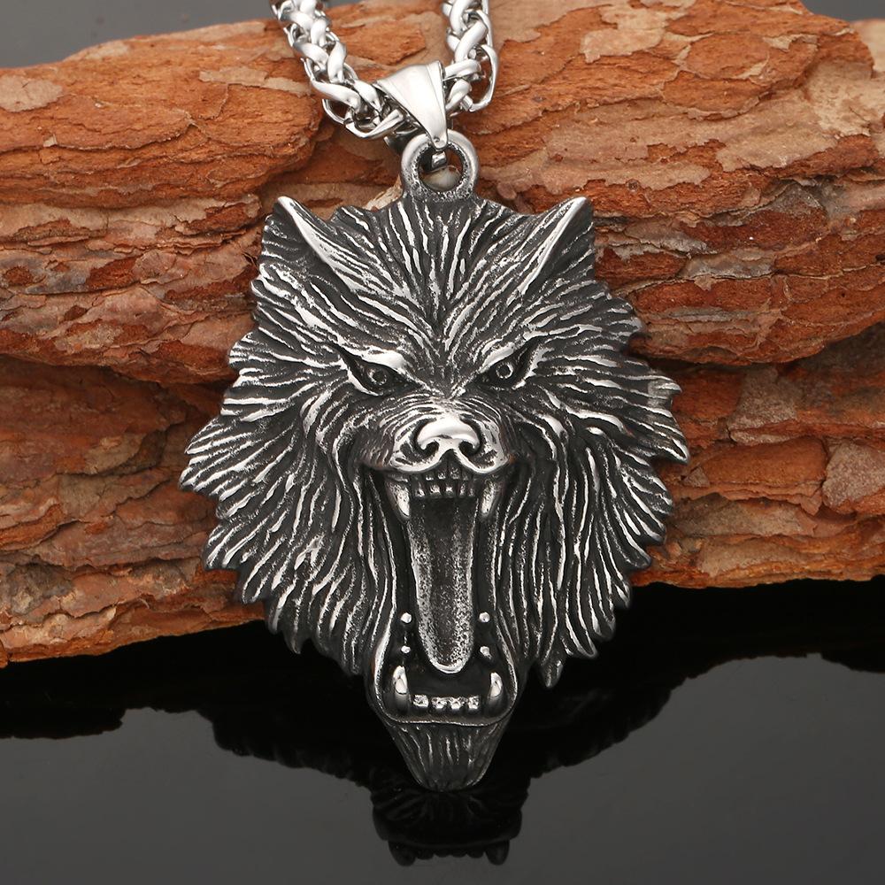 Domineering Stainless Steel Wolf Head Pendant Necklace Punk Style Men 'S Accessories
