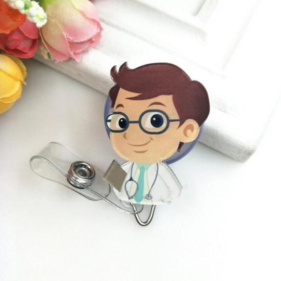 Cartoon Nurse Doctor Retractable Reel ID Badge Label Name Card Tag Clip