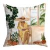 Abstract Green Plant Figures Seascape Pillow Cover Nordic Ink Painting Short Velvet Sofa Car Pillow Cushion Cover