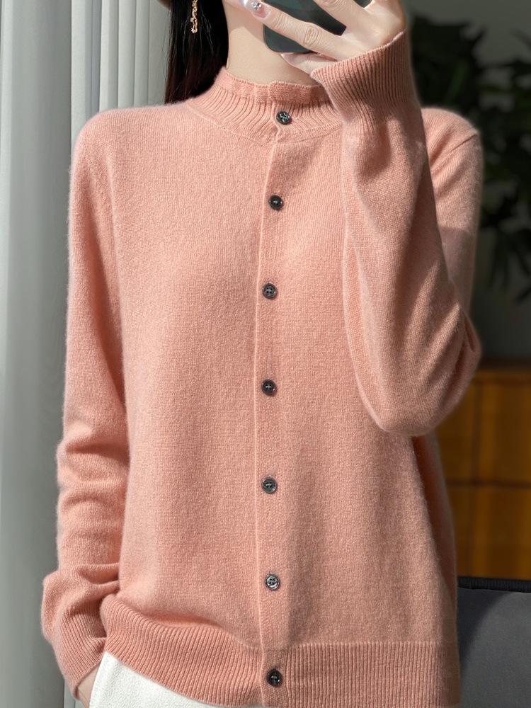 Women's Ruffle Wool Cardigan: Soft, Skin-Friendly, 100% Wool, Versatile Autumn and Winter Outerwear.