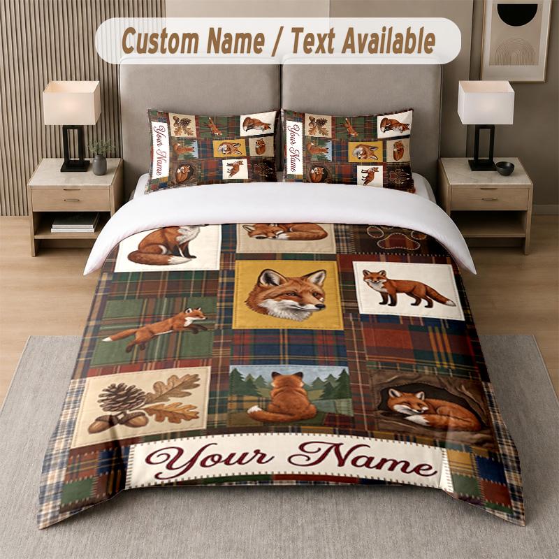 Wolf Fox Theme Custom Text Or Name 3Pcs Bedding Set 1 Flat Sheet & 2 Pillowcases Personalized Home Bedding