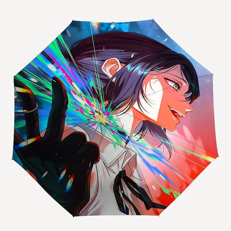 1pc Colorful Laser Light Automatic Opening Umbrella with Anime Character Design - Portable 3-Fold Design, 8-Bone Iron Frame Outdoor Umbrella for Fans,