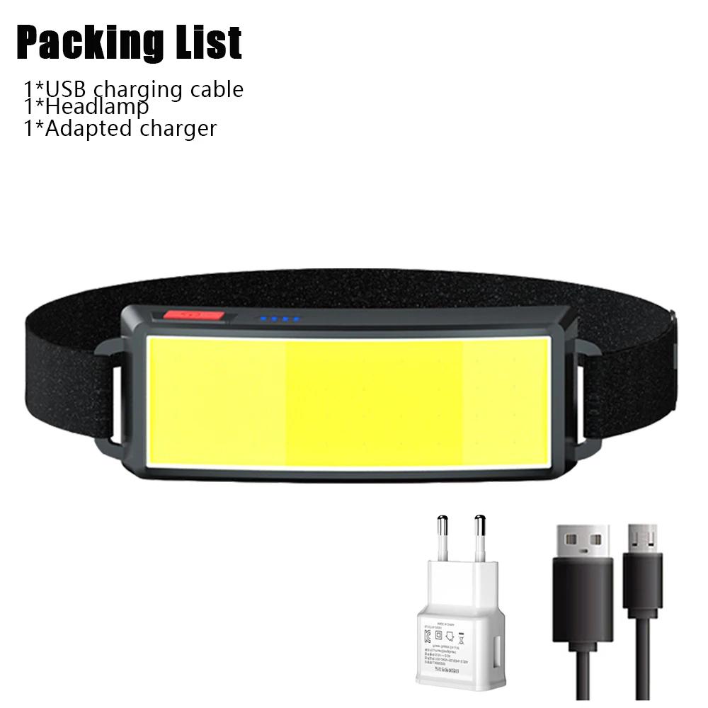 Strong Light Headlamp Portable Mini COB LED Headlight Built-in Battery Flashlight USB Rechargeable Head Lamp Hiking Torch