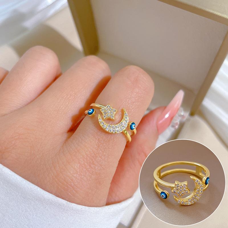 Real Gold Electroplating Temperament Advanced Sense Zircon Super Flash Ring Women'S Opening Adjustable And Simple