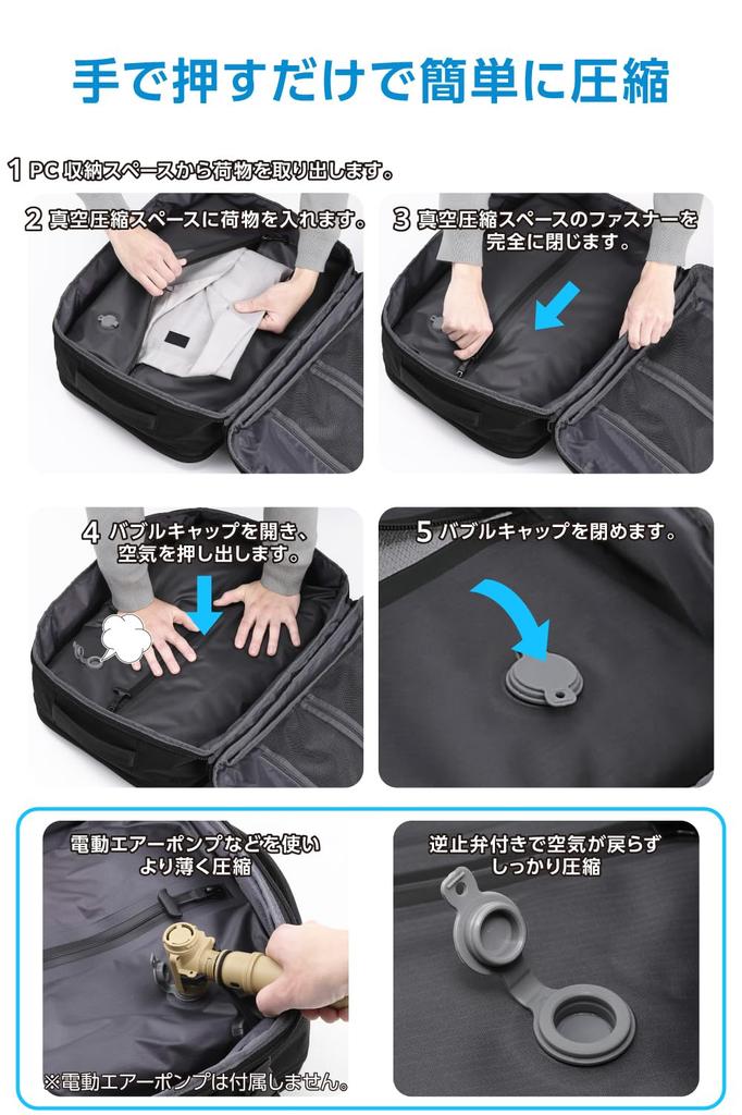 ELECOM Backpack with Expandable Gusset and Compression Function, Perfect for Business Trips, 15.6-inch Capacity, 180° Full Opening, Black,