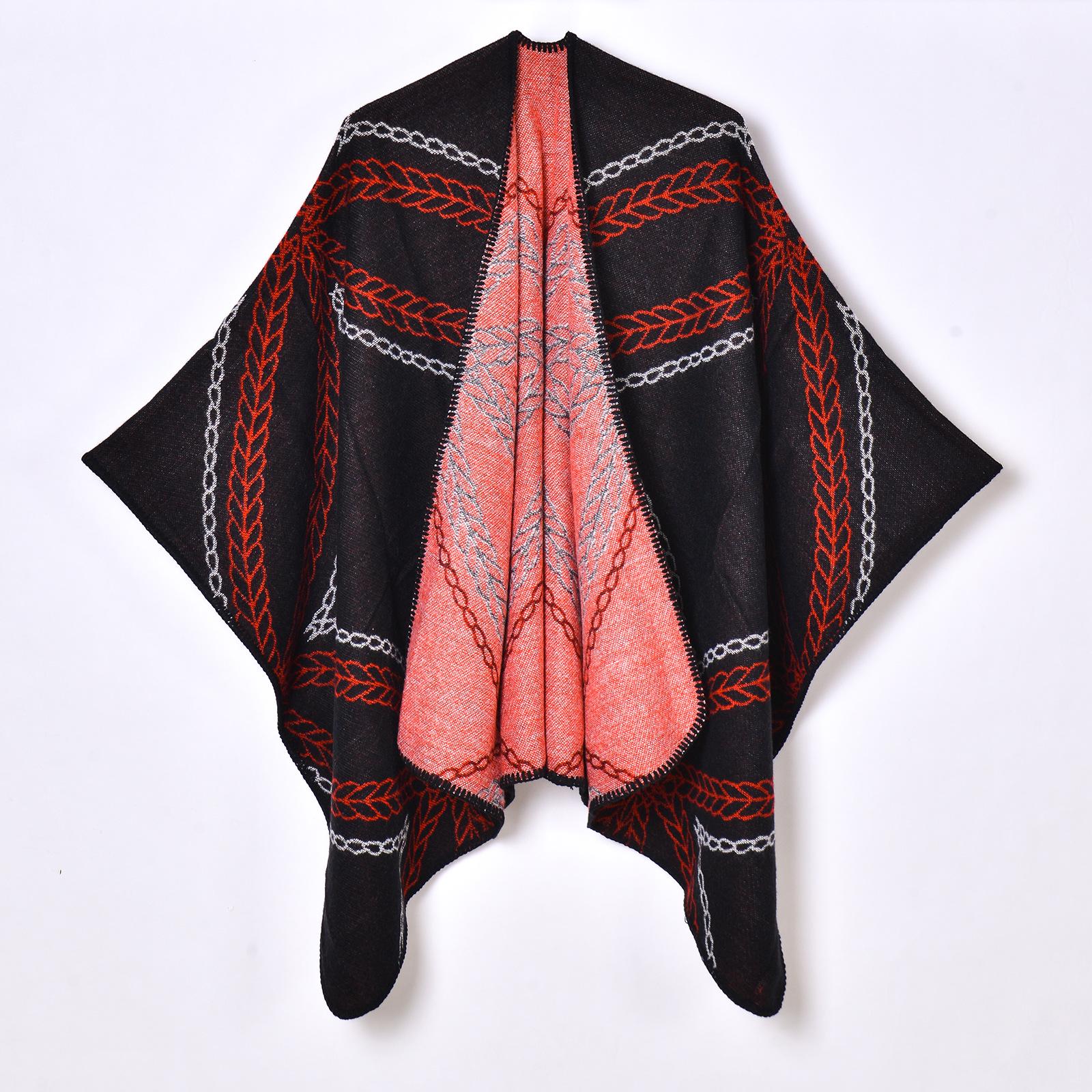 

Women s Retro Jacquard Autumn-Winter Knitted Cardigan Shawl 130x150CM