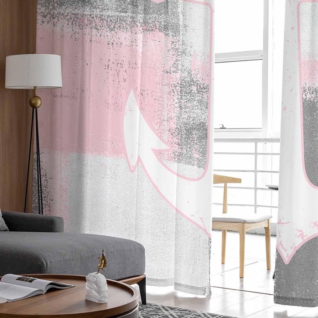 Retro Abstract Paint Ship Anchor Pink Window Tulle Curtains for Living Room Bedroom Hotel Luxury Decoration Sheer Curtains