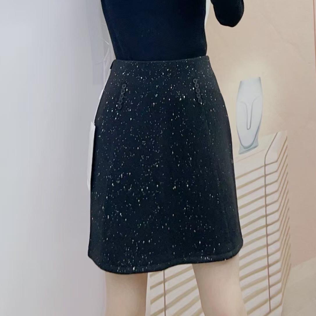 Spring 2026 Glitter High-Waisted A-Line Skirt - Korean Style Slimming Design M (45-54 kg) чёрный